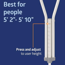 Load image into Gallery viewer, Medline Aluminum Crutches for Kids, Adults &amp; Seniors, Walking Aid, 300 LB Weight Capacity,1 Pair, Fitting 5'2" - 5'10"
