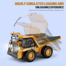 Load image into Gallery viewer, KIDMARKT RC Dump Truck Toy for Kids | 9-Channel Metal Construction Vehicle with Working Bed, Lights &amp; Sounds.
