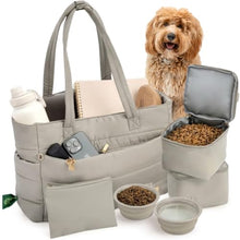 Load image into Gallery viewer, Rubyloo Puffer Dog Travel Bag for Dog Moms, Diaper Bag with Travel Bowls
