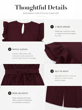 Load image into Gallery viewer, Chevibe Plus Size Jumpsuits for Women V Neck Ruffle Sleeve Wide Leg Rompers with Pockets Belted High Waist Casual Formal Jumpsuit
