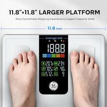Load image into Gallery viewer, GE Smart Scale for Body Weight, BMI, Fat, Muscle Mass, Digital Bathroom Scales 500lbs Bluetooth 11.8" Large Platform Weighing Machine Health Monitor with App, White
