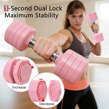 Load image into Gallery viewer, Adjustable Dumbbell Set of 2 Total 20 Lbs 4-in-1 Each 4lb 6lb 8lb 10lb 1s-Adjust Dual-Stable Free Weights for Women Men Home Gym Outdoor Workouts (Pink [20LBS Total])
