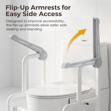 Load image into Gallery viewer, Toilet Safety Rails for Elderly &amp; Disabled with Glow-in-the-Dark Handles, 450 lbs Heavy-Duty Frame, Flip-Up Arms, Dual Lock (Suction &amp; Clamp), Adjustable No-Wobble Support, Grey
