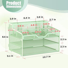 Load image into Gallery viewer, Docnest 3 Tier Mesh Desk Organizer for Paper Office Supplies – Multi-Functional Letter Tray with 5 Adjustable Compartments, 3 Pen Holders, Desktop Storage for Files, Mail, Stationery – Green
