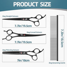 Load image into Gallery viewer, ETHYXE 7.0" Professional Dog Grooming Scissors Kit – 3-Piece Set with Straight, Curved &amp; Thinning Shears, Black Japanese Stainless Steel, Includes Grooming Comb for Dogs &amp; Cats
