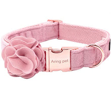Load image into Gallery viewer, ARING PET Velvet Dog Collars, Pink Soft Pet Collar with Detachable Felt Flower Metal Buckle for Puppy Small Medium Large Boy Girl Dogs-L
