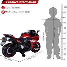 Load image into Gallery viewer, 12V Electric Ride On Motorcycle for Kids, Training Wheels, Full Hand Drive Motorbike Toy, Perfect for Boys and Girls (3-8 Yrs) (RED)
