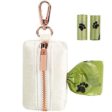 Load image into Gallery viewer, ARING PET Velvet Dog Waste Bag Holder, White Doggy Poop Bags Dispenser Attach to Any Leashes, Portable Washable Pet Waste Pouch Dispenser with Metal Zipper
