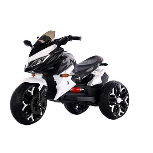 Kids Motorcycle Ride-On Motorbike 3-Wheels Battery Powered Rechargeable 12V Ride-On Toy with PU Seat Training Wheels (White)