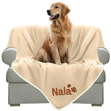 Load image into Gallery viewer, Embroidered Dog Blanket with Name, Personalized Pet Blankets for Dog for Bed Car Couch, Custom Waterproof Dog Blanket Soft &amp; Comfortable for Small, Medium &amp; Large Pet, Best Gift for Dog Lovers- Cream
