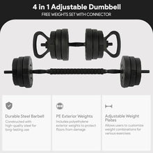 Load image into Gallery viewer, Fitvids Adjustable Dumbbell Set, 60lbs Free Weights Set with Connector, 4 in 1 Changeable Dumbbells and Barbell for Exercise and Fitness, Black/Black
