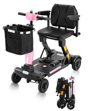Load image into Gallery viewer, Ecomobi Light Weight Mobility Scooter for Seniors &amp; Adults, 12–30 Mile Range, Foldable Airline Approved Portable 4 Wheel Motorized Scooter with Removable Lithium Battery, 300 lb Capacity, MS02F Pink
