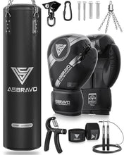 Load image into Gallery viewer, ASBRAVO Punching Bag for Adults, 4ft PU Heavy Boxing Bag Set 12OZ Gloves for MMA Muay Thai Kickboxing Training Home Gym, Martial Art (Unfilled)-Black
