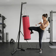 Load image into Gallery viewer, Soozier Punching Bag with Stand for Adults, 72.8"-90.9" Height Adjustable Freestanding Boxing Stand with Canvas Sandbag, Stable Triangular Base and 1" Weight Plate Storage for Home Gym MMA, Red
