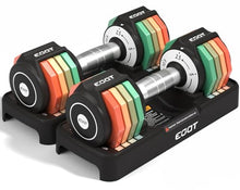 Load image into Gallery viewer, Adjustable Dumbbell Set, EOAT 2.5 to 12.5 lbs Free Weights Dumbbells Pair with Tray for New Beginner, Exercise &amp; Fitness Dumbbells with Anti-Slip Handle &amp; Rainbow-colored Weight Plates
