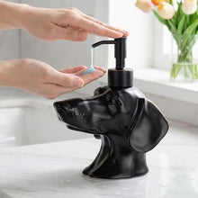 Load image into Gallery viewer, Dachshund Dog Shaped Soap/Lotion/Hand Sanitizer Weiner Ceramic Stainless Steel Pump Dispenser Gift for Dog Lover, Refillable for Kitchen and Bathroom(Black)
