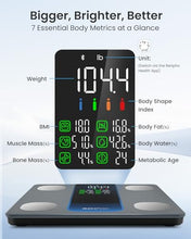 Load image into Gallery viewer, RENPHO Smart Scale for Body Weight, Weight Scale with 7-in-1 Large Display for BMI, Body Fat, Muscle Mass, 13 Body Composition, High Accurate Bluetooth Scale, 500lbs, 11.8", Elis 2XL
