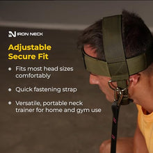 Load image into Gallery viewer, Iron Neck Neck Trainer, Exerciser, &amp; Strengthener with Adjustable Head and Chin Strap - Portable Head Harness for Weight Lifting, Home, &amp; Gym Use - Exercise &amp; Workout Equipment (Classic, Olive Green)
