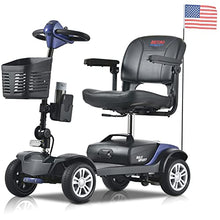 Load image into Gallery viewer, Metro Mobility 4 Wheel Motorized Scooter for Adults - 300 lbs Capacity Powered Mobility Scooters for Seniors, Travel - Sliding Swivel Seat with Flip-up Armrests &amp; Easy Disassembly - Blue
