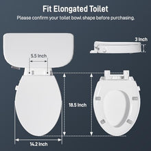 Load image into Gallery viewer, BIGCOW Raised Toilet Seat with Bidet - Elongated, Soft Close, 3" Height - Dual Nozzle (Frontal &amp; Rear Wash) with Adjustable Cold Water Pressure and Stainless Steel Inlet (Elongated)
