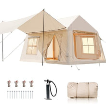 Load image into Gallery viewer, 8-10 Person Large Inflatable Camping Tents with Canopy, Blow Up Tent House 2 Rooms, 4 Season Hot Tent with Stove Jack &amp; AC Ports, Glamping Camping Tents for Outdoors, Easy Setup with Air Pump
