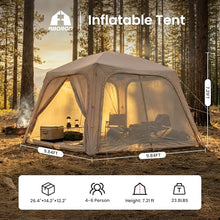Load image into Gallery viewer, ABORON Inflatable Camping Tent, 4–6 Person Dome Blow Up Tent with Hand Pump, Easy Setup &amp; Ventilated, Waterproof Outdoor Camping Tent for Camping, Backyard, Beach &amp; Picnic
