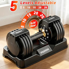 Load image into Gallery viewer, 25/55lb Adjustable Dumbbell Set of 2, 5-in-1/10-in-1 Free Weights with Anti-Slip Texture Handle for Exercise, Fitness Equipment Set for Home Gym Strength Training, Suits Both Men and Women(Black 25LBS Pair)
