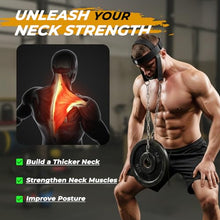 Load image into Gallery viewer, Leather Neck Harness for Weight Lifting – Adjustable Head Strap with Heavy-Duty Steel Chain &amp; Microfiber Padding – Neck Exerciser for Bodybuilding, Boxers &amp; Gym Workout (Black)
