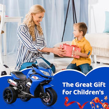 Load image into Gallery viewer, 12V Kids Ride On Motorcycle - 3-Wheel Electric Motorcycle for Boys &amp; Girls with LED Lights, MP3, and Safe Design - Gift for 3-8 Years Old (Blue+ Plastic+ 50-99 pounds)
