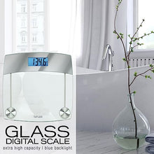 Load image into Gallery viewer, Taylor Digital Scales for Body Weight, Extra High 440 LB Capacity, Unique Blue LCD, Stainless Steel Accents Glass Platform, 12.4 x 12.4 Inches, Clear
