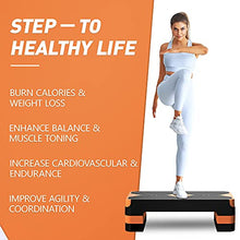 Load image into Gallery viewer, GYMMAGE Aerobic Exercise Step, Adjustable Aerobic Stepper for Exercise, Workout Step Platform for Step Up, 26.5" Step Deck with 4” 6” 8” Adjustable Height Risers, Women Home Gym Cardio Fitness
