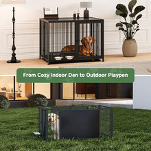 Load image into Gallery viewer, Heavy Duty Dog Crate for Medium Dogs, 3 in 1 37.8" Foldable Collapsible Dog Kennel &amp; Playpen with Wheels &amp; Feeding Bowls, Escape-Proof Metal Dog Cage with Lockable Door for Indoor Outdoor Use, Black
