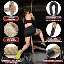 Load image into Gallery viewer, Climbing Rope Gym Workout - 15FT Heavy Duty Jute Thick Ropes for Adults Strength Training Outdoor Tree Swing Indoor Home Fitness Exercise - 1.5 Inch
