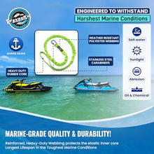 Load image into Gallery viewer, WAVESRX DockingPal™ - Premium Flat Bungee Dock Line for Boats | Elastic Boat Dock Rope with 1 Stainless Steel Carabiner &amp; 1 Loop | Stretches from 5' to 9' for Jet Ski, PWC &amp; Boat
