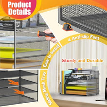 Load image into Gallery viewer, Docnest 4 Tier Mesh Desk Organizer with File Holder – Multi-Functional Paper Letter Tray with 5 Adjustable Compartments, 3 Pen Holders, Desktop Storage for Files, Mail, Stationery – Black
