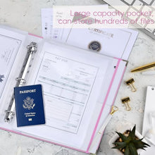 Load image into Gallery viewer, XKDOUS Important Document Organizer Emergency Binder Life Organizer Folio Folders with 9 Pockets Expanding File Storage Holder for Papers, Letters, Cards, Bills, Passports, Photos
