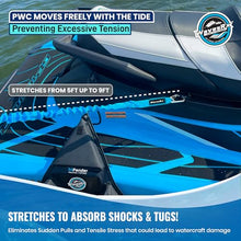 Load image into Gallery viewer, WAVESRX DockingPal™ - Premium Flat Bungee Dock Line for Boats | Elastic Boat Dock Rope with 1 Stainless Steel Carabiner &amp; 1 Loop | Stretches from 5' to 9' for Jet Ski, PWC &amp; Boat
