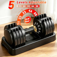 Load image into Gallery viewer, 25/55lb Adjustable Dumbbell Set of 2, 5-in-1/10-in-1 Free Weights with Anti-Slip Texture Handle for Exercise, Fitness Equipment Set for Home Gym Strength Training, Suits Both Men and Women (Black 55LBS Pair)
