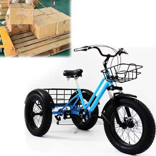 Adult Tricycle 20 inchs, Blue 3 Wheeled Tricycle Fat Tire Trikes, Cruiser Bike with 7 Speed, Adult Trikes Wheels with Double Disc Brake