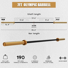 Load image into Gallery viewer, Mikolo 7ft Olympic Barbell, Barbell for Weightlifting and Powerlifting 45lb, - Black&amp;Gold
