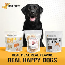 Load image into Gallery viewer, Dog Chits Lamb Ears for Dogs – 100% Natural Baked Lamb Ear Dog Treats – Grain-Free, High Protein, Lower Fat Training Chews – Dental Health &amp; Joint Support – for Medium and Small Pups – 35 Pack
