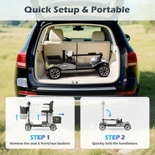 Load image into Gallery viewer, 4-Wheel Mobility Scooter for Adults – Foldable Portable Motorized Scooters with 330lbs Capacity, Detachable Battery, Dual Baskets, Cup &amp; Phone Holder, Silver
