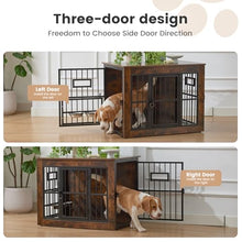 Load image into Gallery viewer, 32 Inch Heavy Duty Dog Crate Furniture for Medium/Small Dogs, Decorative Pet House End Table with 3 Doors &amp; Adjustable Bowls, Wooden Cage Kennel Furniture Indoor, Rustic Brown
