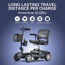 Load image into Gallery viewer, Metro Mobility 4 Wheel Motorized Scooter for Adults - 300 lbs Capacity Powered Mobility Scooters for Seniors, Travel - Sliding Swivel Seat with Flip-up Armrests &amp; Easy Disassembly - Blue
