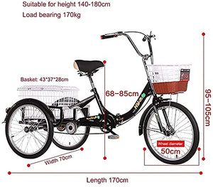 Adult Tricycle - 3 Wheel Bikes for Adults Shopping Foldable Tricycles for Adult 1 Speed 20 Inch Three Wheel Bike