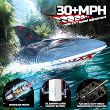 Load image into Gallery viewer, DEERC Fast Brushless RC Boat for Adults, 30+MPH 3S High Speed Remote Control Boat, Self-righting 2.4Ghz Speed Shark with LED Lights, Summer Toy Gift for Kids
