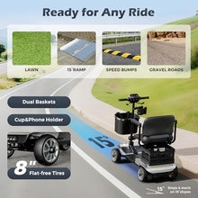 Load image into Gallery viewer, Mobility Scooter for Adults with Spare Battery – 24.8 Miles Total Range, 4-Wheel Foldable Portable Motorized Scooter, 330 lbs Capacity, Dual Baskets, Cup &amp; Phone Holder, Silver
