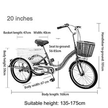 Load image into Gallery viewer, Three Wheel Bike, Adult Tricycle High Carbon Steel Frame 3 Wheel Bikes 20in Single Speed Bicycle with Large Basket
