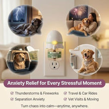 Load image into Gallery viewer, Dog Calming Pheromone Diffuser Kit, Pet Diffuser for Stress Support, Reduces Stress and Promotes Relaxed Behavior, 2 Plug-in &amp; 4 Packs Refill, 120 Day Supply (Non-Toxic, Safe &amp; Inedible), with Light
