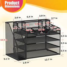 Load image into Gallery viewer, Docnest 4 Tier Mesh Desk Organizer with File Holder – Multi-Functional Paper Letter Tray with 5 Adjustable Compartments, 3 Pen Holders, Desktop Storage for Files, Mail, Stationery – Black
